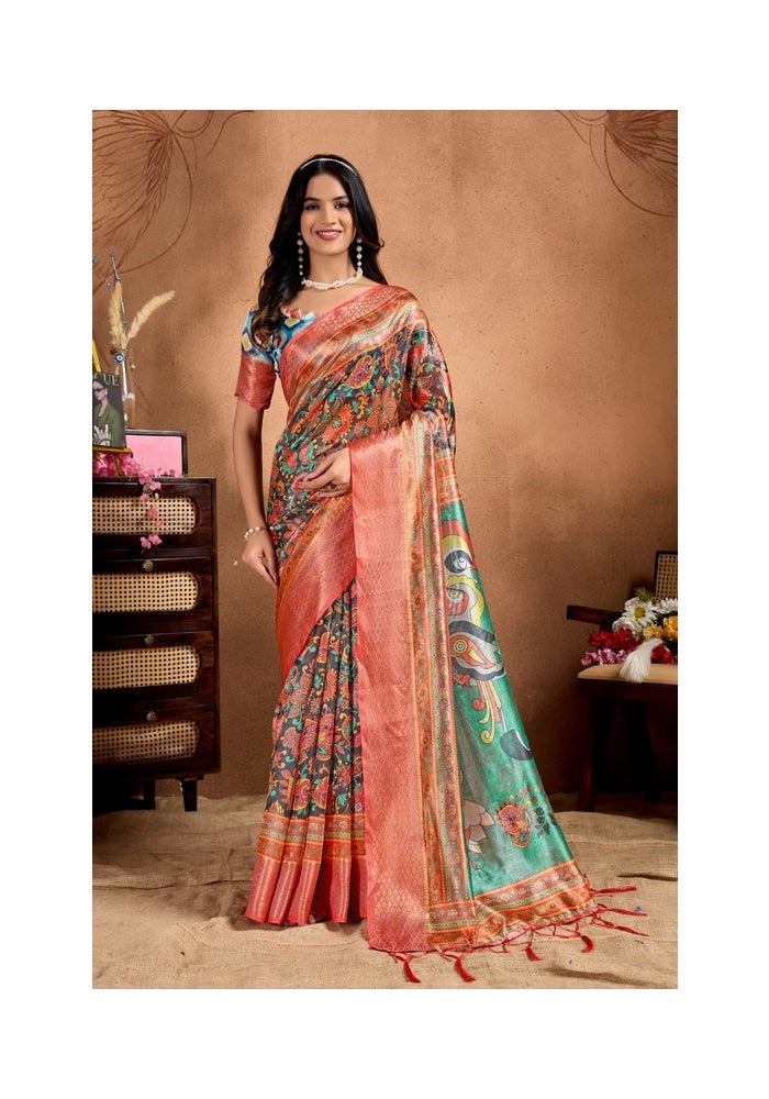 Malishka Export Silk Blend Multicolor Saree for Women - Image 1